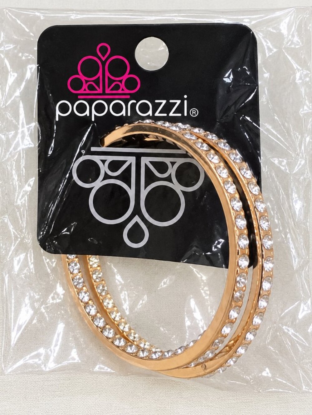 Paparazzi Gold Tone Rhinestone Large Hoop Earrings NWT